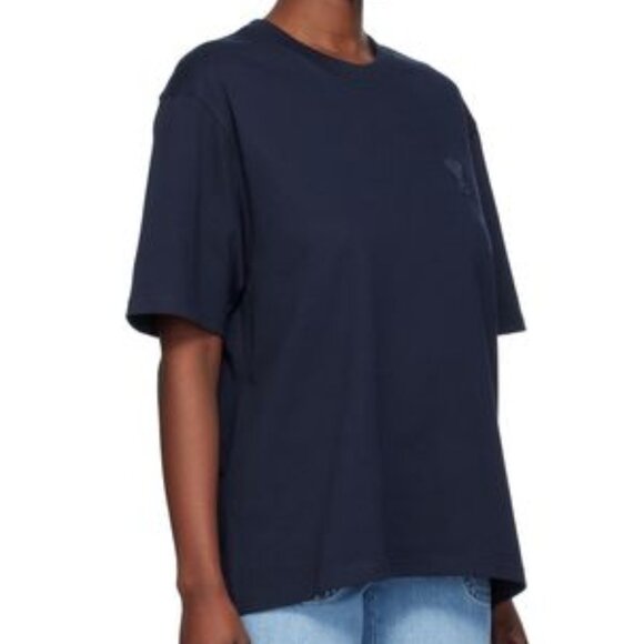 AMI  Alexandre Mattiussi  Paris Navy T-Shirt woman crewneck oversize sz S/M - Picture 1 of 9